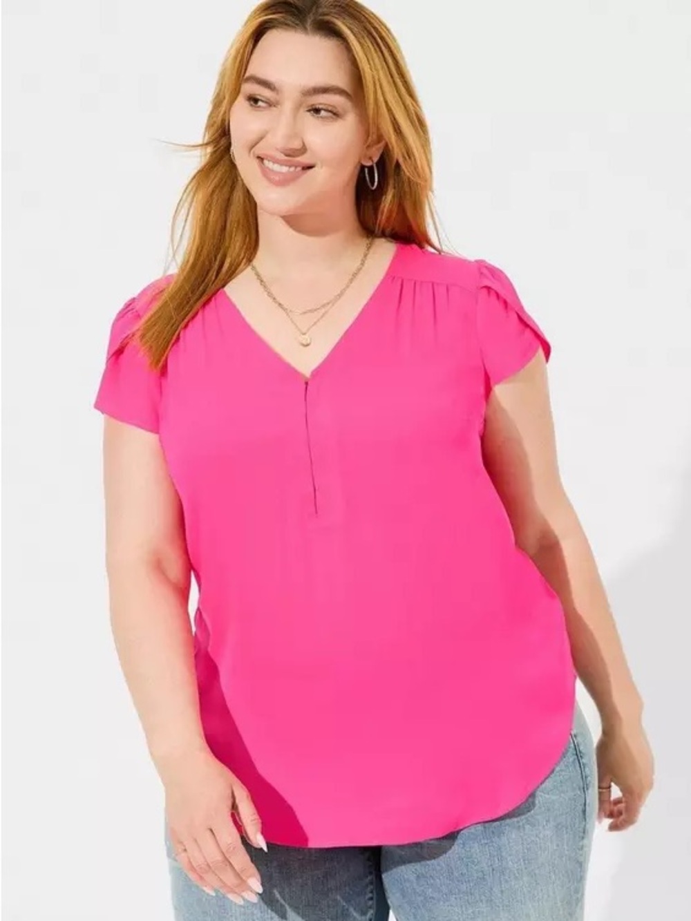 Torrid Harper Pink Glo Georgette Blouse Size 1 1X Tulip Sleeve